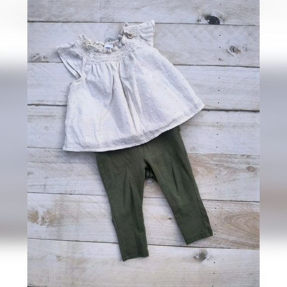 Old Navy Baby Girl Swiss Dot Ruffle Shirt With Stretch Ruffle Pants Size 6 Month - Picture 1 of 6